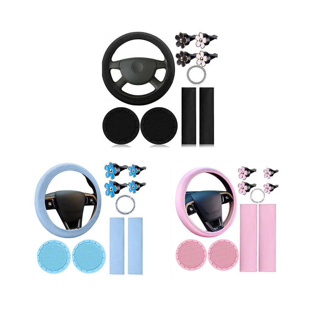 Garvee Set 10 Accessori Interni Auto Coprivolante Pelle Sintetica Blu 37-39 cm Comfort e Stile