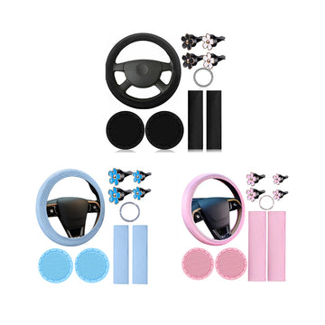 Garvee Set 10 Accessori Interni Auto Coprivolante Pelle Sintetica Blu 37-39 cm Comfort e Stile