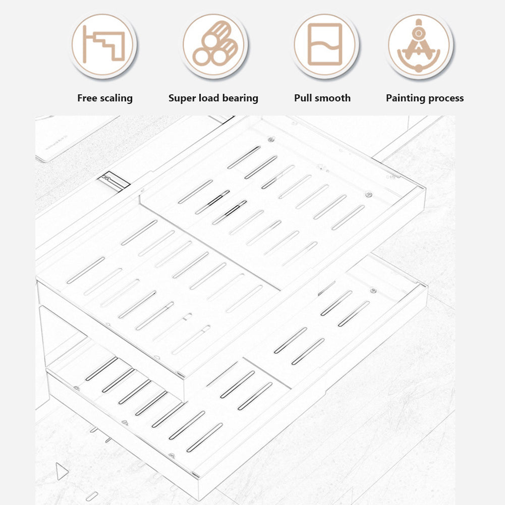 Cassetto telescopico Garvee da 2 pezzi, estensibile, regolabile in altezza, organizer in acciaio inossidabile