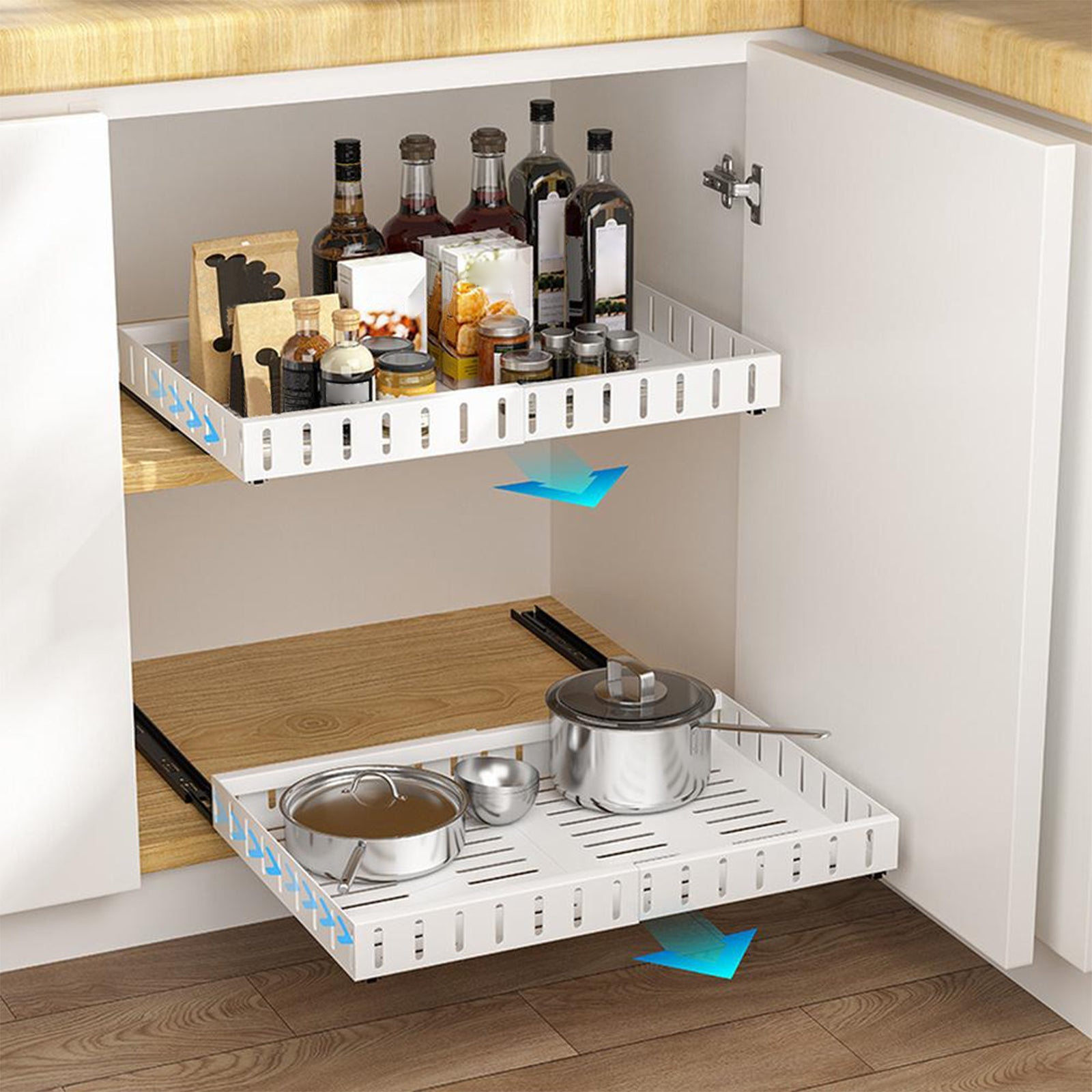 Organizzatore estensibile per mobili da cucina Garvee, acciaio al carbonio, con guide silenziose, per mobili base, 1° ripiano, taglia unica