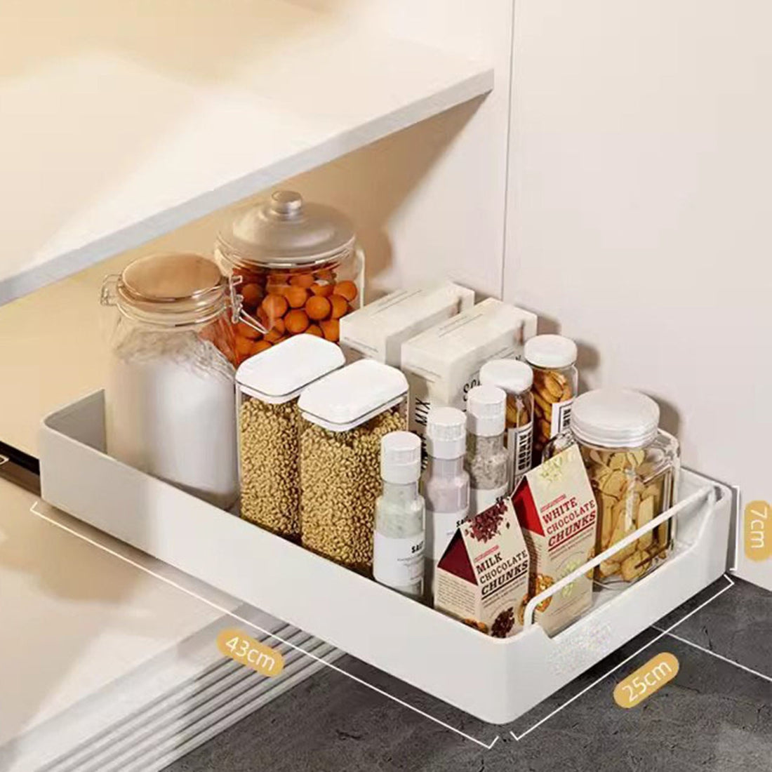 Organizzatore per armadio estensibile Garvee con adesivo in nylon, cassetto resistente per cucina e bagno, regolabile, silenzioso