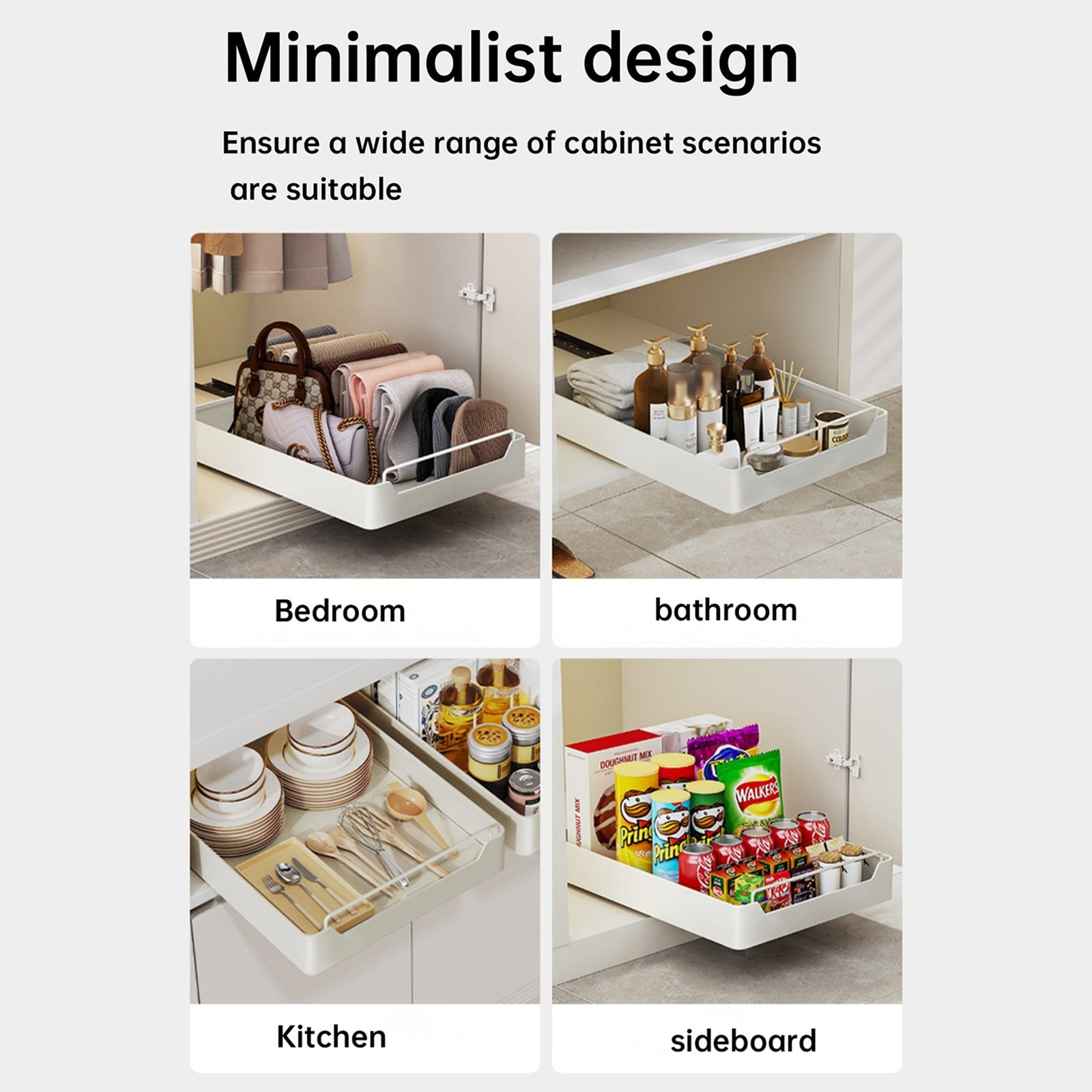 Organizzatore per armadio estensibile Garvee con adesivo in nylon, cassetto resistente per cucina e bagno, regolabile, silenzioso