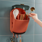 Porta-bacchette da parete Garvee con ventilazione, porta-utensili in plastica, fori di drenaggio, ganci, coperchio – Accessori da cucina