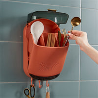 Porta-bacchette da parete Garvee con ventilazione, porta-utensili in plastica, fori di drenaggio, ganci, coperchio – Accessori da cucina