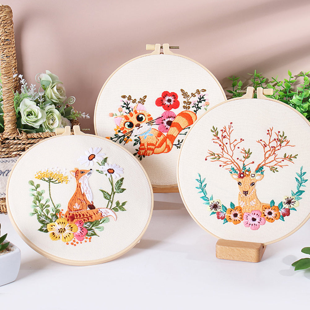 Kit da ricamo animali Garvee per principianti, con telaio e aghi, per hobby creativi, set completo in cotone, ricamo gatto