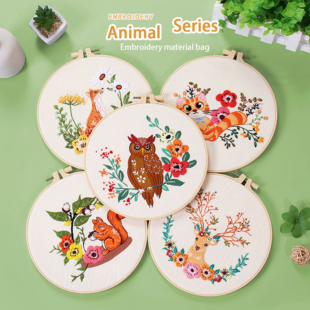 Garvee Kits De Bordado Kit di ricamo fai da te con motivo animali, con telaio e aghi per principianti, cotone, motivo Bouho, hobby creativo