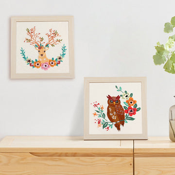 Garvee Kits De Bordado Kit di ricamo fai da te con motivo animali, con telaio e aghi per principianti, cotone, motivo Bouho, hobby creativo