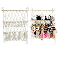 GARVEE Amaca portaoggetti per giocattoli di peluche, a 2 strati con legno, stile boho per la cameretta dei bambini, montaggio a parete, salvaspazio, con nappe
