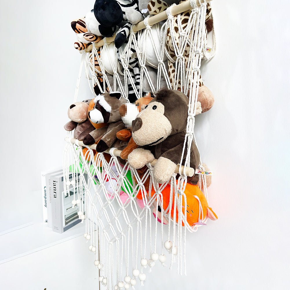 GARVEE Amaca per riporre animali di peluche - Legno a 2 strati, tessuto a rete - Porta giocattoli da parete - Organizzatore di giocattoli per la cameretta dei bambini
