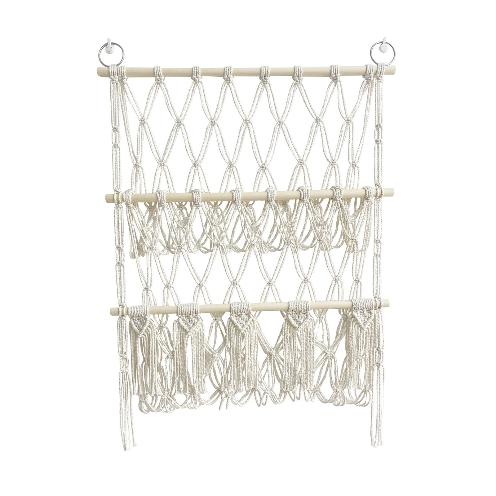 GARVEE Amaca portaoggetti per giocattoli di peluche, a 2 strati con legno, stile boho per la cameretta dei bambini, montaggio a parete, salvaspazio, con nappe