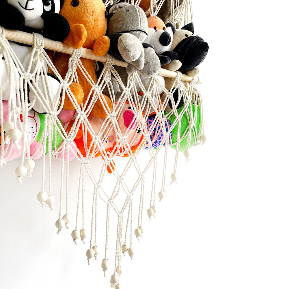 GARVEE Amaca per riporre animali di peluche - Legno a 2 strati, tessuto a rete - Porta giocattoli da parete - Organizzatore di giocattoli per la cameretta dei bambini