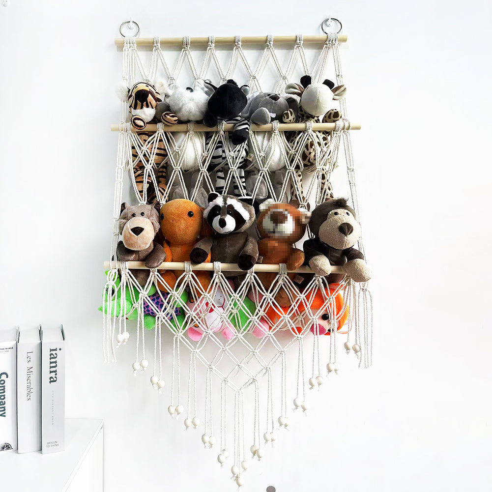 GARVEE Amaca per riporre animali di peluche - Legno a 2 strati, tessuto a rete - Porta giocattoli da parete - Organizzatore di giocattoli per la cameretta dei bambini