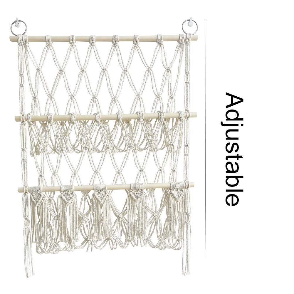 GARVEE Amaca portaoggetti per giocattoli di peluche, a 2 strati con legno, stile boho per la cameretta dei bambini, montaggio a parete, salvaspazio, con nappe