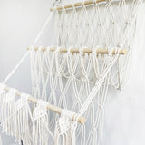 GARVEE Amaca portaoggetti per giocattoli di peluche, a 2 strati con legno, stile boho per la cameretta dei bambini, montaggio a parete, salvaspazio, con nappe - Bianco