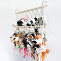 GARVEE Amaca portaoggetti per giocattoli di peluche, a 2 strati con legno, stile boho per la cameretta dei bambini, montaggio a parete, salvaspazio, con nappe