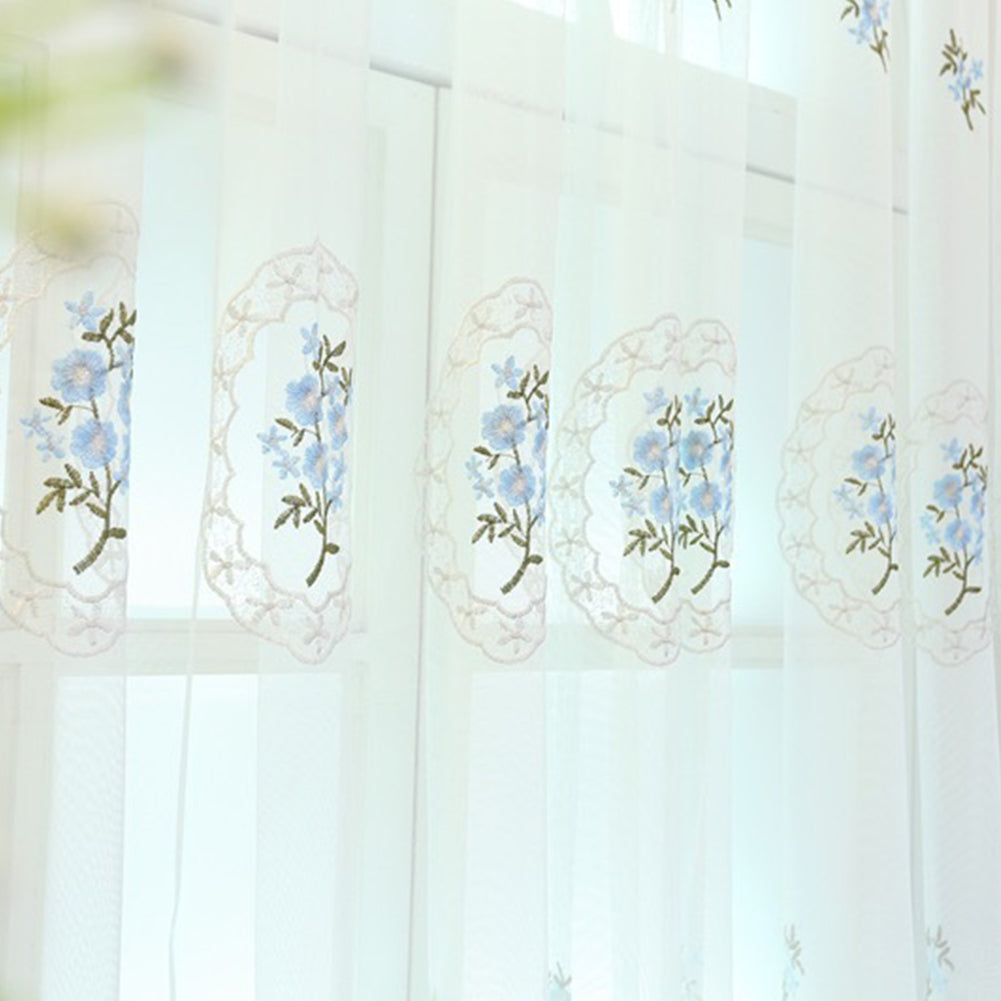 GARVEE Tende trasparenti con fiori blu, tende a rete ricamate, tende in voile per soggiorno, camera da letto, 1 m x 1,2 m