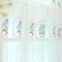 GARVEE Tende trasparenti con fiori blu, tende a rete ricamate, tende in voile per soggiorno, camera da letto, 1 m x 1,2 m
