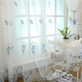 GARVEE Tende trasparenti con fiori blu, tende a rete ricamate, tende in voile per soggiorno, camera da letto, 1 m x 1,2 m