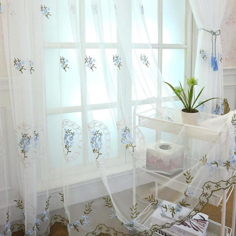 GARVEE Tende trasparenti con fiori blu, tende a rete ricamate, tende in voile per soggiorno, camera da letto, 1 m x 1,2 m