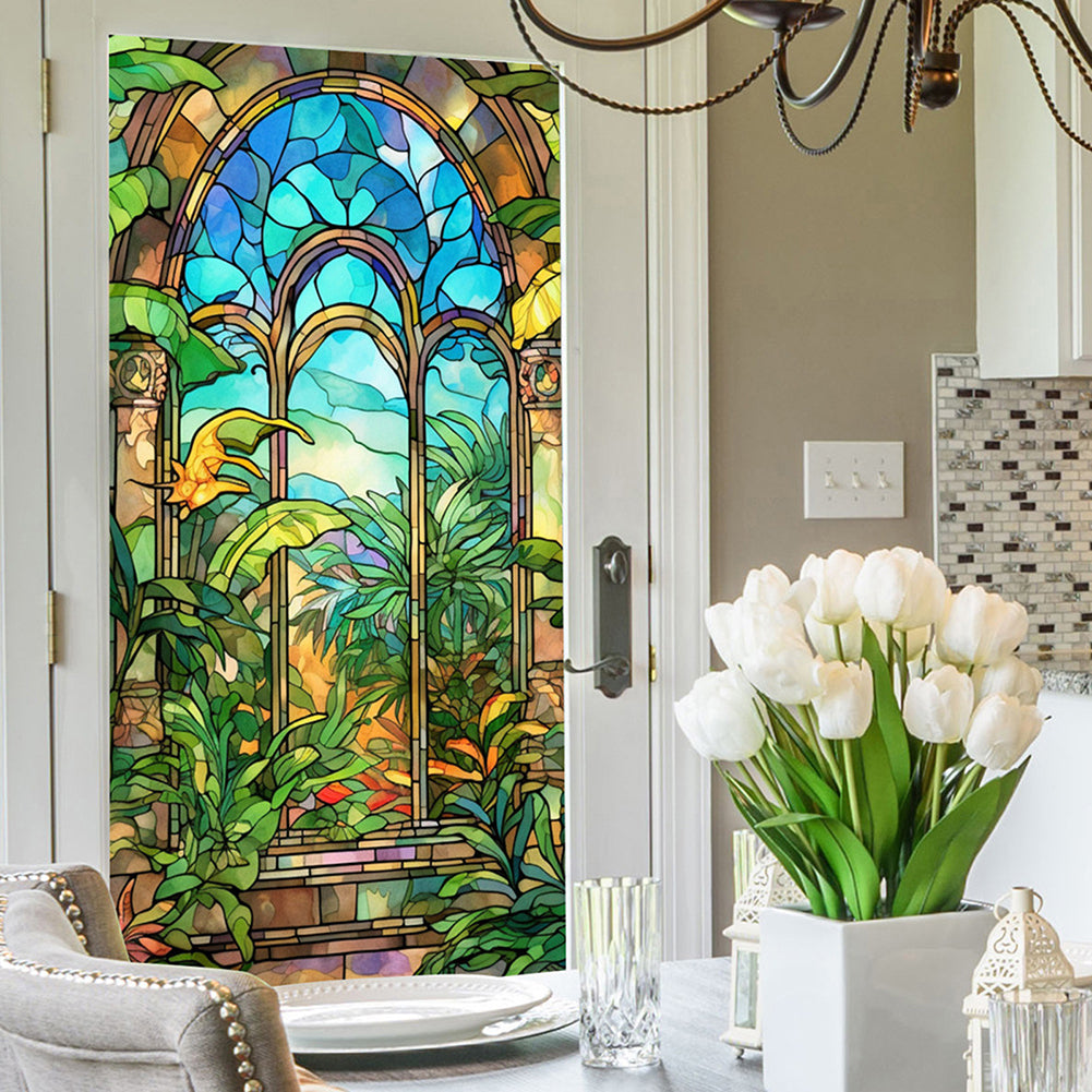 Pellicola per finestre Garvee, opaca, autoadesiva, per la privacy, 60x100 cm, design arcobaleno 3D colorato con motivo di piante e fiori