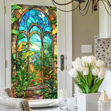 Pellicola per finestre Garvee, opaca, autoadesiva, per la privacy, 60x100 cm, design arcobaleno 3D colorato con motivo di piante e fiori - Come mostrato