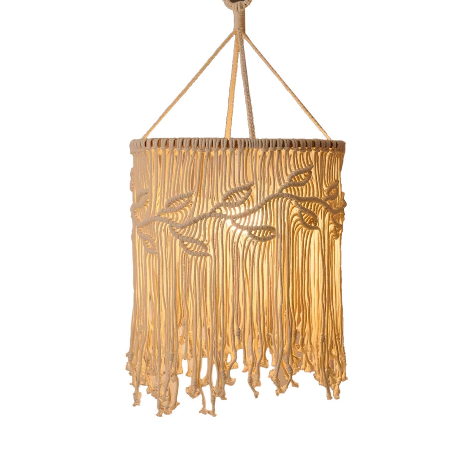 Paralume in macramè Garvee, anelli in cotone e acciaio, lampada a sospensione bohémien, 30 cm, colori naturali