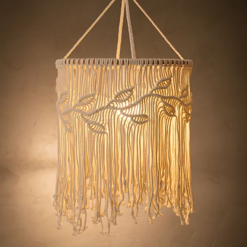 Paralume in macramè Garvee, anelli in cotone e acciaio, lampada a sospensione bohémien, 30 cm, colori naturali