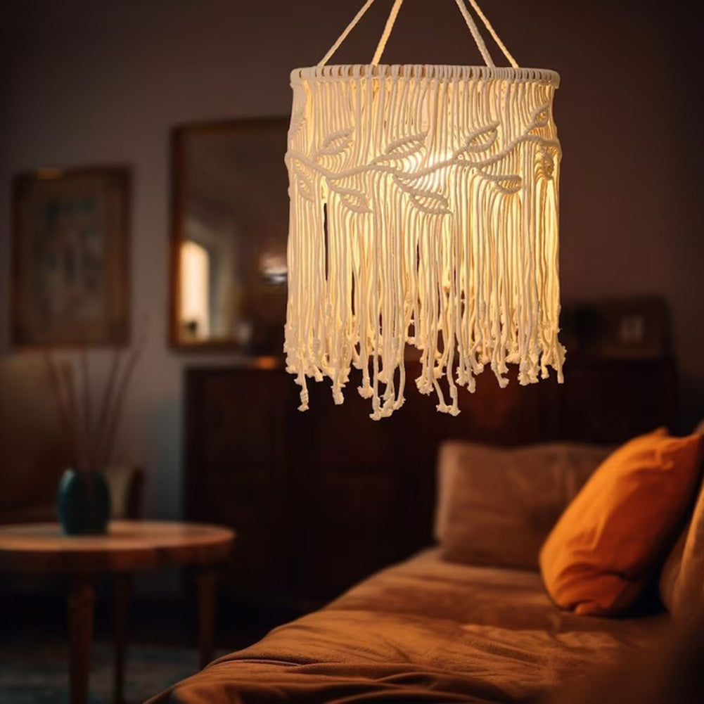 Paralume in macramè Garvee, anelli in cotone e acciaio, lampada a sospensione bohémien, 30 cm, colori naturali