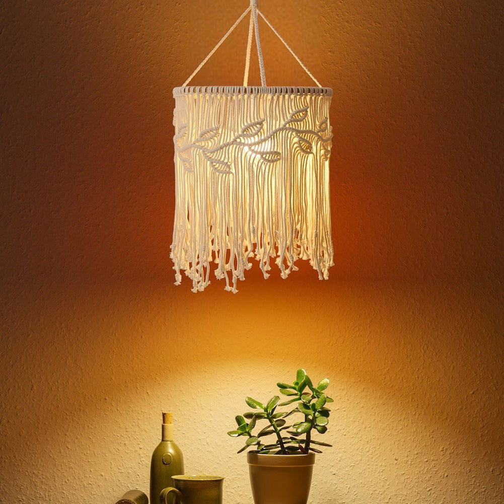 Paralume in macramè Garvee, anelli in cotone e acciaio, lampada a sospensione bohémien, 30 cm, colori naturali