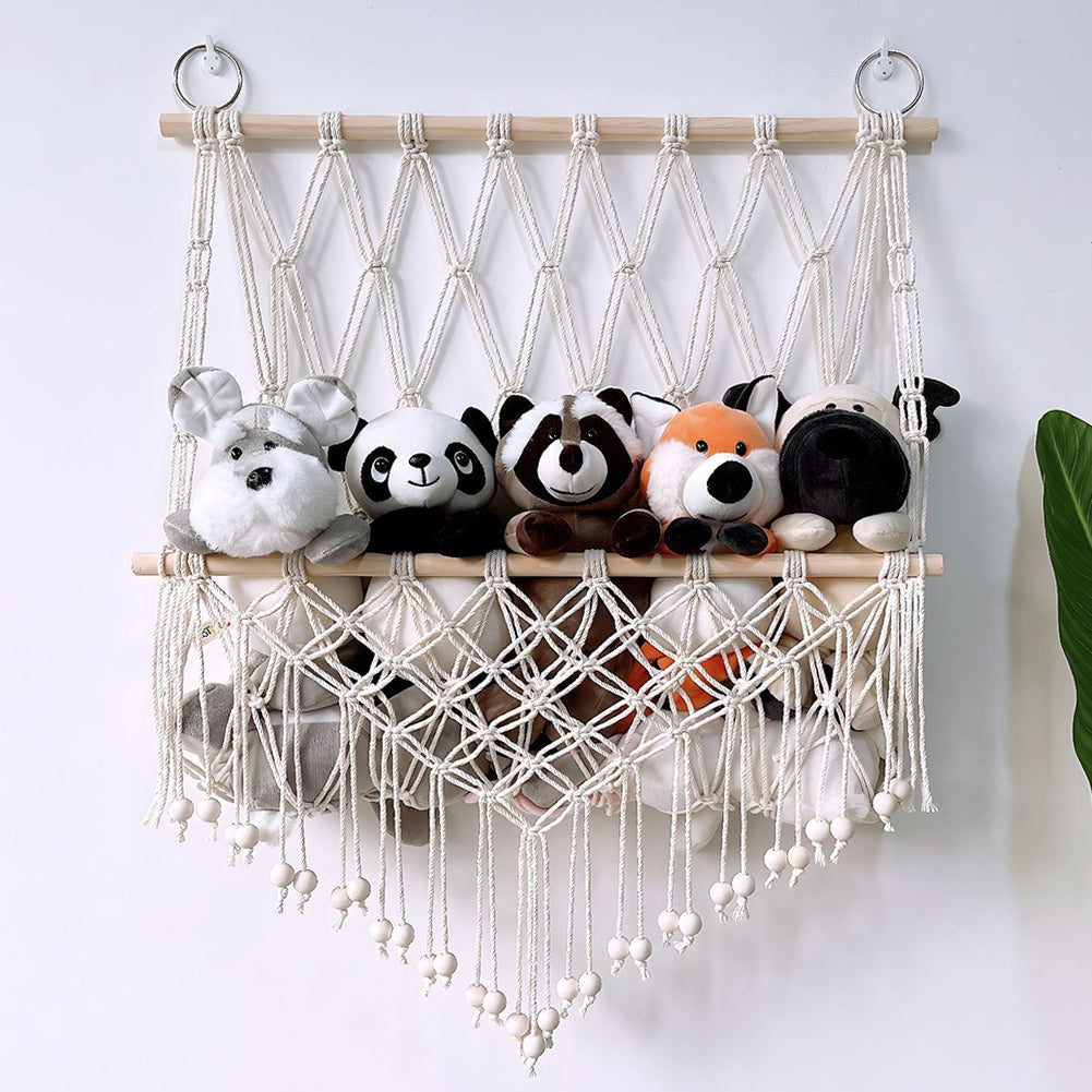 Amaca portaoggetti Garvee per animali di peluche, in macramè da parete in legno in stile boho, per cameretta dei bambini, sala giochi