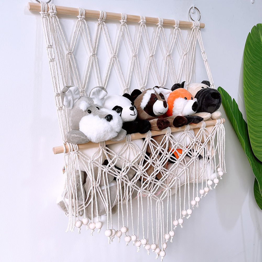 Amaca portaoggetti Garvee per animali di peluche, in macramè da parete in legno in stile boho, per cameretta dei bambini, sala giochi