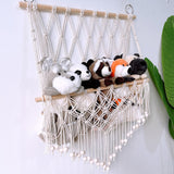Amaca portaoggetti Garvee per animali di peluche, in macramè da parete in legno in stile boho, per cameretta dei bambini, sala giochi - Bianco