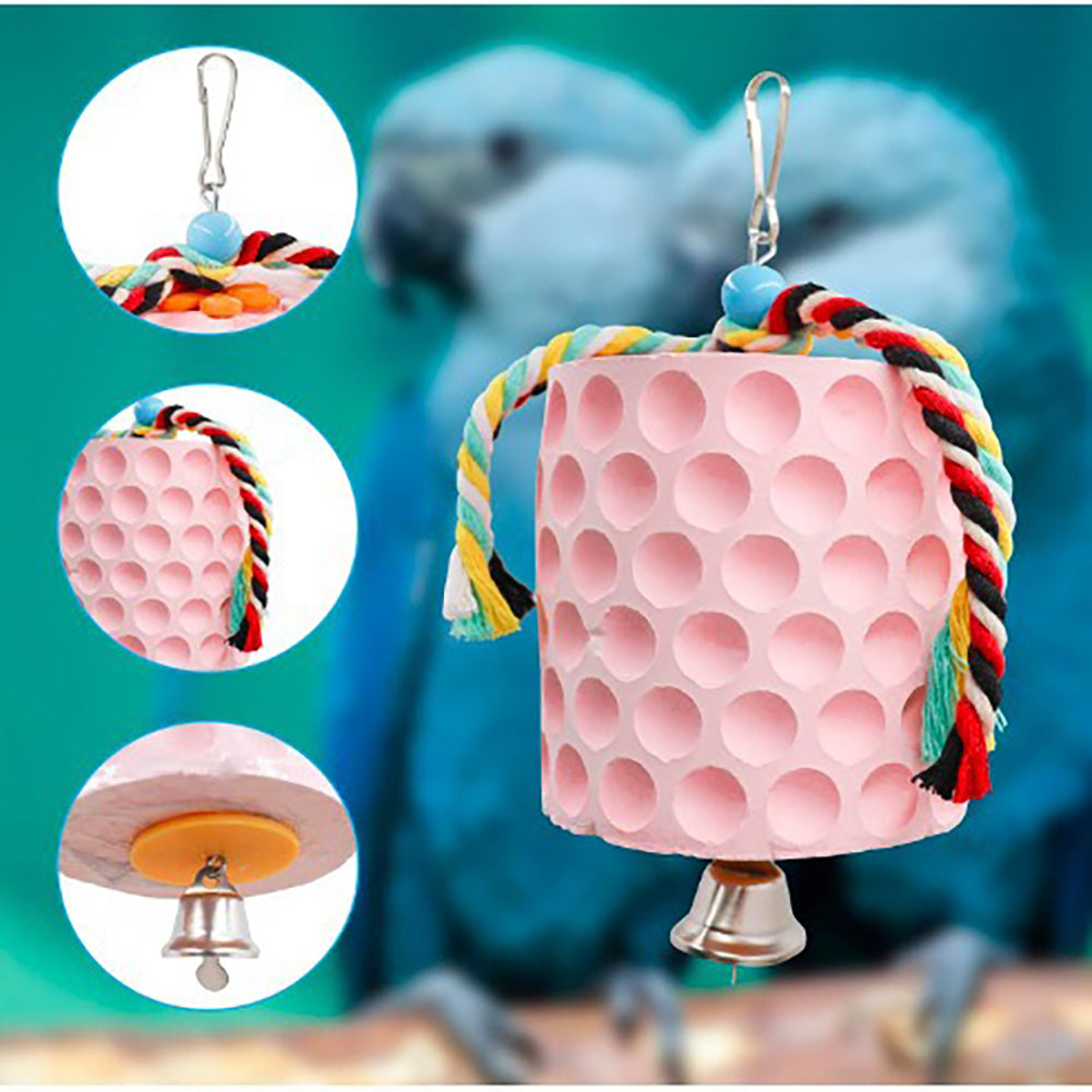 Garvee Giocattolo da masticare extra large per uccelli, pietra di calcio con gancio in metallo e campanello, accessorio per gabbia per pappagalli, cincillà, calopsitte