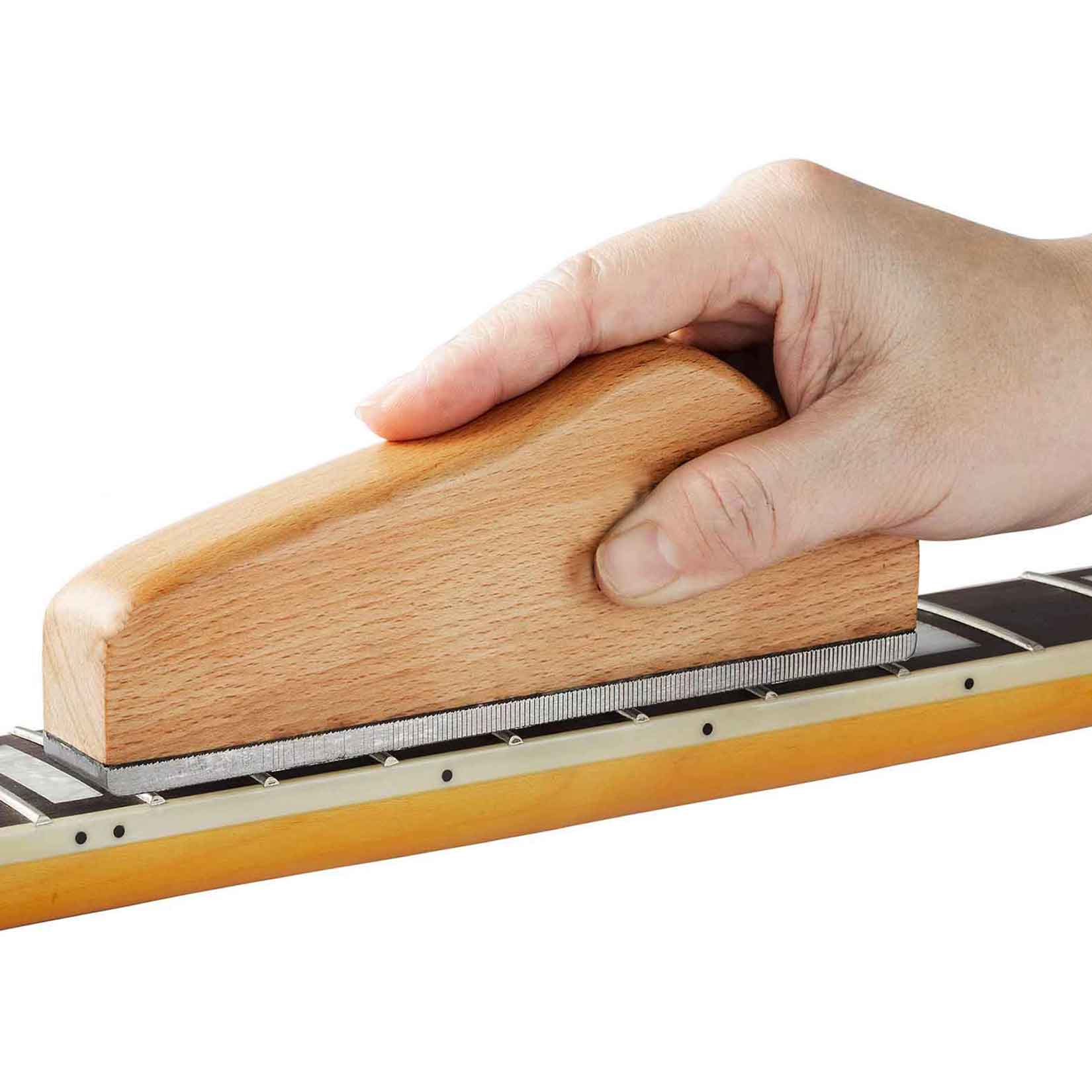 Lima per tasti per chitarra Garvee da 6 pollici con manico in legno per officina di chitarra, strumento di riparazione preciso per il livello dei tasti, lunghezza 6", legno naturale
