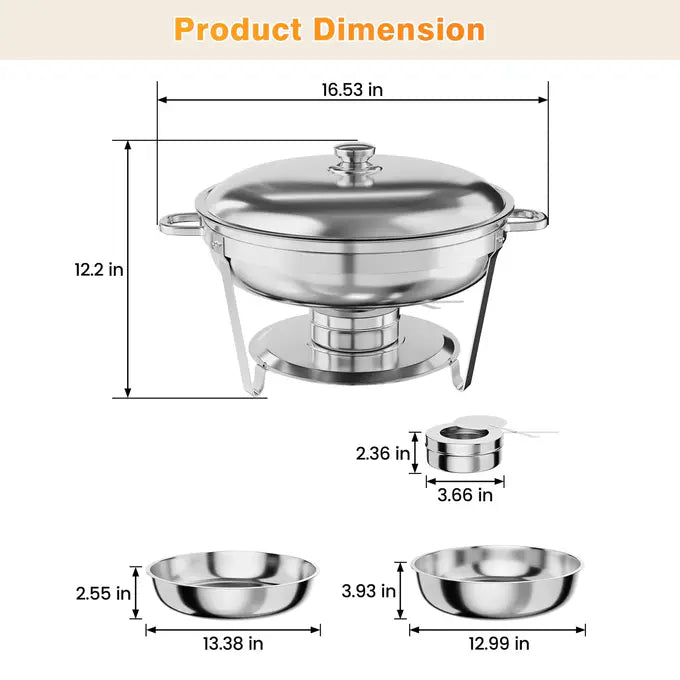 Garvee Buffetwärmer Professionale 6 Pezzi Chafing Dish Rotondo 5L Acciaio Inox Portatile Per Feste E Matrimoni