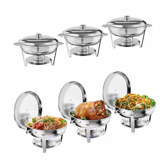 Garvee Buffetwärmer Professionale 6 Pezzi Chafing Dish Rotondo 5L Acciaio Inox Portatile Per Feste E Matrimoni