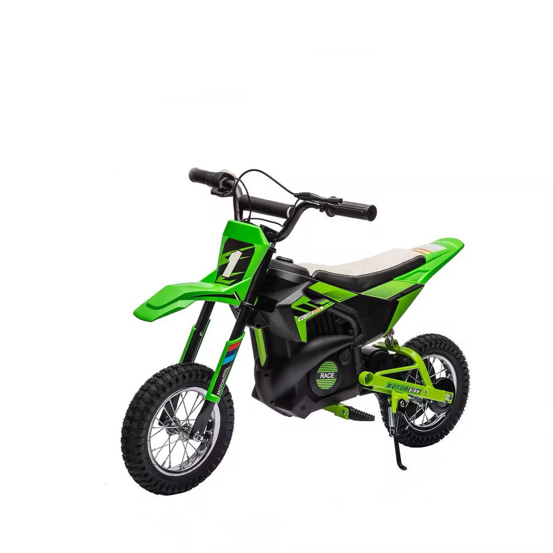 Moto elettrica fuoristrada Garvee 24V, motore 250W, verde, per bambini e adolescenti dagli 8 anni in su, sedile in pelle, sospensioni in metallo