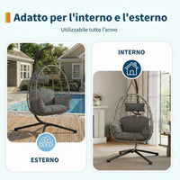 Amaca a Sospensione Garvee in Rattan con Struttura in Metallo per Giardino e Interni, 150 kg, Grigia, Rivestimento Ergonomico, Protezione Antipolvere