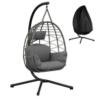 Amaca a Sospensione Garvee in Rattan con Struttura in Metallo per Giardino e Interni, 150 kg, Grigia, Rivestimento Ergonomico, Protezione Antipolvere
