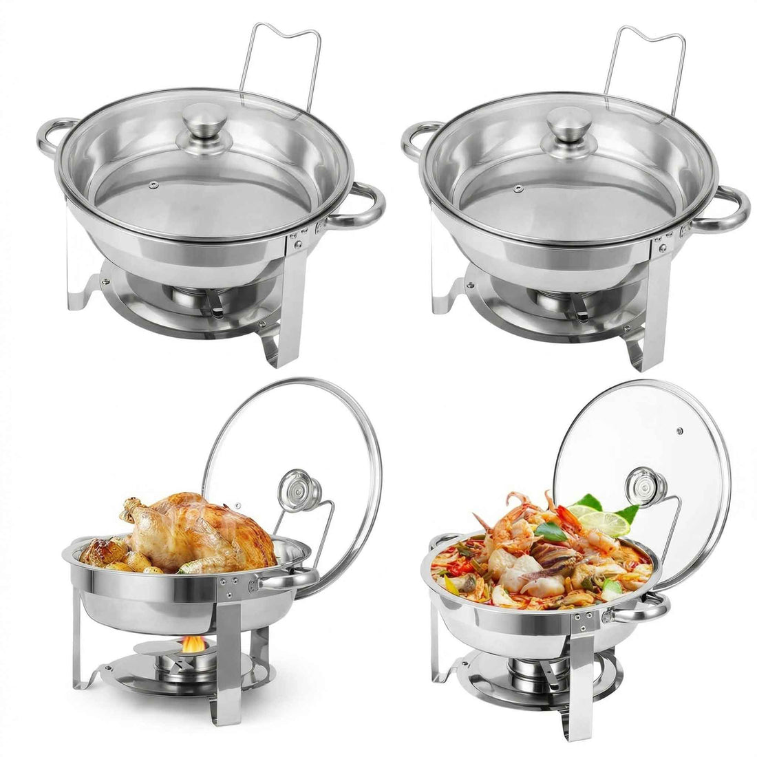 Set di scaldavivande Garvee, 4 pezzi, 5 QT, acciaio inossidabile, coperchi in vetro, controllo della temperatura, buffet per catering