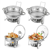 Set di scaldavivande Garvee, 4 pezzi, 5 QT, acciaio inossidabile, coperchi in vetro, controllo della temperatura, buffet per catering