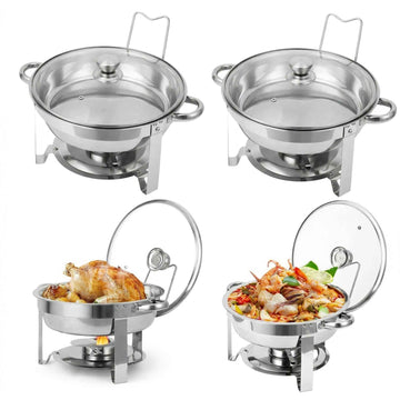 Set di scaldavivande Garvee, 4 pezzi, 5 QT, acciaio inossidabile, coperchi in vetro, controllo della temperatura, buffet per catering