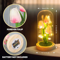 GARVEE Luce notturna a forma di tulipano con copertura in vetro, rosa, per camera da letto e comodino, lampada a LED a forma di tulipano