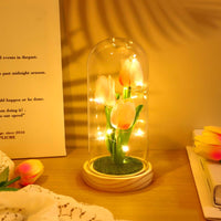 GARVEE Luce notturna a forma di tulipano con copertura in vetro, rosa, per camera da letto e comodino, lampada a LED a forma di tulipano