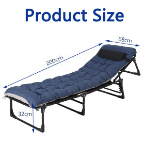 GARVEE Lettino Pieghevole da Campeggio 170/190/210 cm con Materasso, Cuscino e Tasca, Schienale Regolabile 3 Posizioni, Blu Grigio