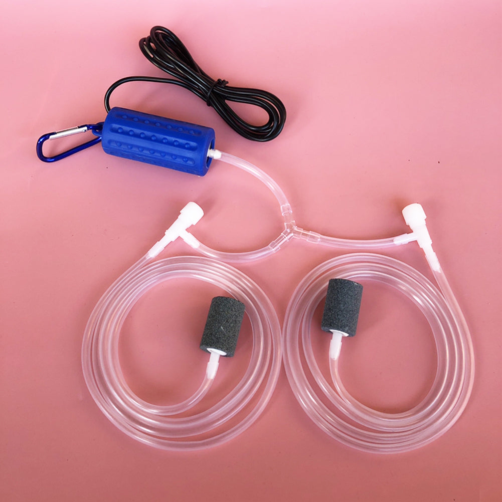 GARVEE Pompa d'aria per acquario Mini USB con doppia pietra porosa per pesci da interno ed esterno, silenziosa, portatile, tubo in silicone