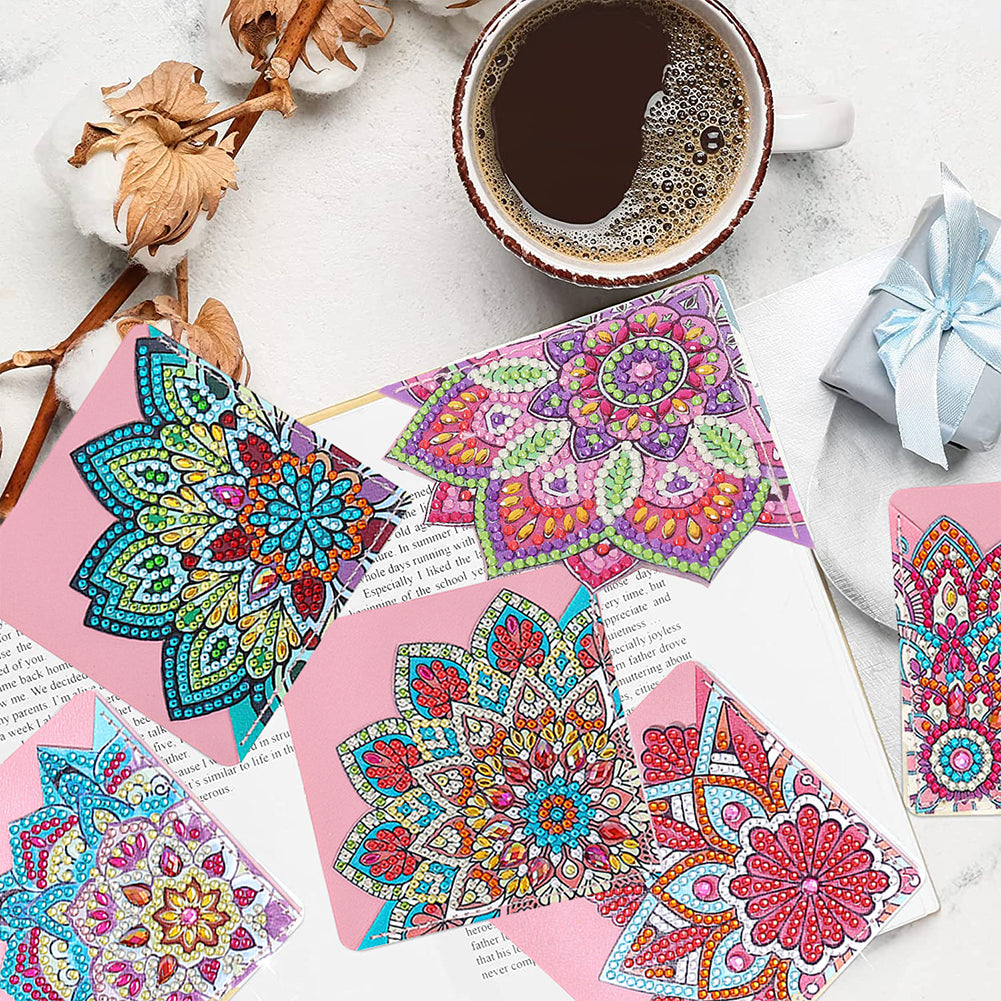 Set di segnalibri con pittura a diamante Garvee da 8 pezzi, motivo mandala, acrilico e pelle PU, pratico ed elegante, regalo fai da te per gli amanti dei libri