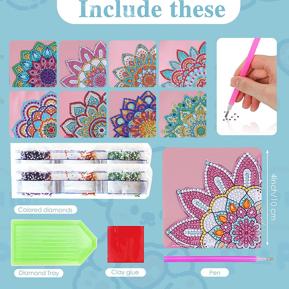 Set di segnalibri con pittura a diamante Garvee da 8 pezzi, motivo mandala, acrilico e pelle PU, pratico ed elegante, regalo fai da te per gli amanti dei libri