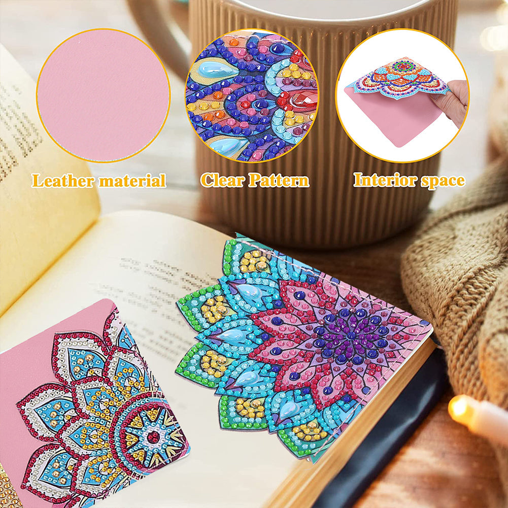 Set di segnalibri con pittura a diamante Garvee da 8 pezzi, motivo mandala, acrilico e pelle PU, pratico ed elegante, regalo fai da te per gli amanti dei libri