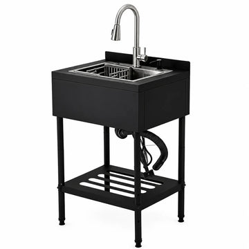 Garvee Lavello in acciaio inox Garvee 65x53x100 cm – Lavello singolo freestanding per cucina, lavanderia ed esterni – Struttura e vasca nere